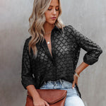 Nadorine Long Sleeve Button Up Shirt Summer Sheer Tulle Top for Women Casual Loose Business Casual 2026 | Under