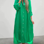 Nadorine Women's Casual Collar Button Pocket Long Sleeve Shirt Dress