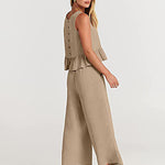 Nadorine 2 Piece Outfits Sleeveless Ruffle Tank Crop Top and Wide Leg Pants Lounge Set with Pockets