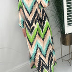 GROOVY Fashion striped v-neck puff sleeve fringed dress