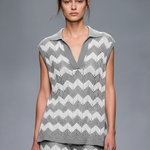 Women's Sheer Wave Pattern Knitted Sleeveless Top And Straight-leg Pants Set