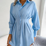 Nadorine Lantern Sleeve Waisted Asymmetric Shirt Dress for Women Casual Work Office Loose Fit 2026 | Under