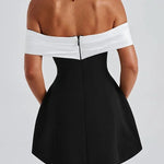Sexy Contrast Off-the-shoulder Bow-embellished Mini Dress