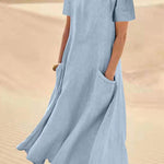 Solid Color Cotton Linen Loose Casual Pocket Dress