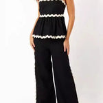 Casual Ripple Draw String Backless Contrast Sleeveless Two Pieces