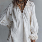 Vintage-style Zip-up Collar Lace-trimmed White Mini Dress
