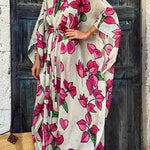 Floral Print Dolman Sleeve Belted Loose Maxi Dress