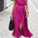 V-neck slit mid-length jumpsuit