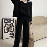 Loose Knitted Two-piece Set Sweaters Pullovers Jumpers + Wide Leg Pants