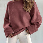 Women's Round Neck Long Sleeve Oversized Plush Knitted Thick Warm Pullover Sweater Top
