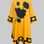 A-Line Flared Sleeves Flower Print Split-Joint Mock Neck Midi Dresses