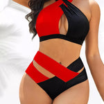 Push-Up Padded Bra Beach Bikini Set Front Criss Cross Knotted Backless Retro Print Swimwear