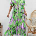 Elegant V-Neck Printed High Waist Loose Swing Dress