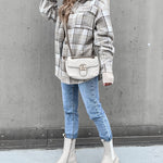 Plaid Shirt Jacket Loose Casual Turn-Down Collar Single Breasted Coat