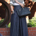 High Waisted Loose Pleated Split-Joint Jean Pants Bottoms