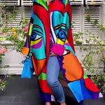 Irregular Clipping Loose Abstract Printed Multi-Colored Lapel Maxi Dresses Shirt Dress