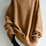 Casual Loose Solid Color Round-Neck Sweatshirt Top