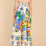 Joyful Glow Goddess Linen Blend Unique Print Pocketed Smocked Back Midi Dress