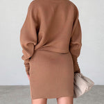 Nadorine Women's Casual Two Pieces Sets Turtleneck Sweater and Mini Skirt Suits