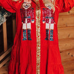 Nutcracker Sequined Button Down Long Sleeve Mini Dress