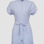 Single-breasted Jumpsuit with Large Pockets Solid Color Shorts Jumpsuits