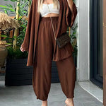 Nadorine Women's Casual Comfort Set Loose Cardigan Top & High-Waist Wide-Leg Pants with Pockets