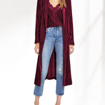 Long Velvet Cardigan Jacket Casual Open Front Velour Lapel Cardigan Maxi Blazer