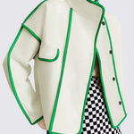 Long Sleeves Loose Buttoned Contrast Color Pockets Split-Joint Stand Collar Woolen Coat