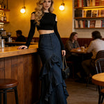 Bodycon High Waisted Ruffled Solid Color Split-Joint Skirts Bottoms