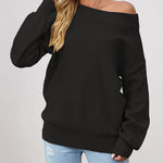 Off The Shoulder Sweater Boat Neck Long Sleeve Knit Tops