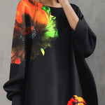 A-line Long Sleeves Flower Print Pockets Round-neck Midi Dresses