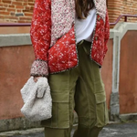 Printed Contrasting Color Stitching Cotton Jacket