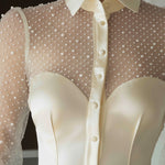 Pearl-Embellished Sheer Sleeve Structured Blouse