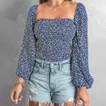 Zeagoo Zeagoo Women's Corset Off The Shoulder Tops A-Line Puff Long Sleeve Floral Fall Square Neck Blouses