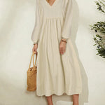 V-Neck Loose Lantern Sleeves Long Sleeve Maxi Dress