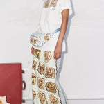 Lakeside Breeze Linen Blend Unique Print Elastic Waist Pocket Wide Leg Pants