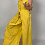 Sleeveless Solid Color Split-Joint Lapel Vest Top
