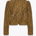Palace Style Crochet Flower Lace Stand Neck Button Puff Sleeve Jacket