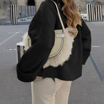 Women's Round Neck Long Sleeve Oversized Plush Knitted Thick Warm Pullover Sweater Top