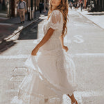 V Neck Short Sleeve Lace Maxi Dress