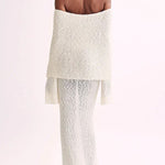 Marisol Ribbed Boucle Material Draped Off Shoulder Stretch Vacation Maxi Dress