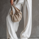 Simple Urban Gray Cotton Linen Wide-leg Pants