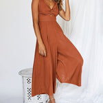 Nadorine Women's Casual Sleeveless Hollows High Waist Bodysuit Spaghetti Strap Loose Jumpsuit Overalls