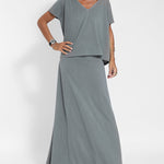 Two-piece Set Solid Short Sleeve O Neck Tank Maxi Skirt