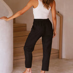 Solid Color Lace Up Pants Small Feet Cotton Linen Pants