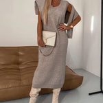 Elegant Two-piece Set Midi Dress and Turtle Neck Sweater Skirt Set