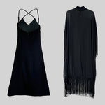 Batwing Sleeves Loose See-Through Solid Color Tasseled Mock Neck Maxi Dresses