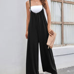 Flowy Wide Leg Jumpsuit Spaghetti Strap High Rise Bodysuit Solid Loose Romper