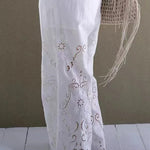 Linen Blend Solid Color Hollow Loose Vest and Elastic Waist Casual Pocket Wide Leg Pants Set