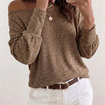 Women's Convertible Shoulder Batwing Sleeve Top Long Sleeve Loose Fit Casual Knit Tee